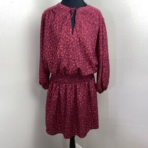 Karri Blue Dress Women's Large Maroon Geometric‎ Lined Elastic Waist Keyhole Tie